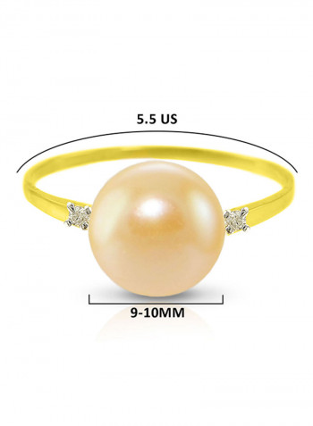 18 Karat Gold 0.04 Carat Diamonds 9-10 mm Pearl Ring