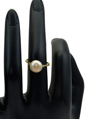 18 Karat Gold 0.04 Carat Diamonds 9-10 mm Pearl Ring