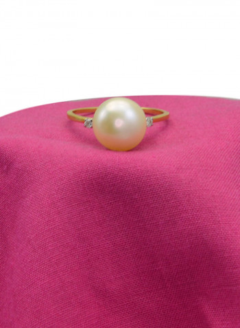 18 Karat Gold 0.04 Carat Diamonds 9-10 mm Pearl Ring