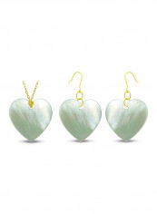 18 Karat Gold Heart Shape Mother Of Pearl Pendant Necklace And Earrings Set