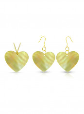 18 Karat Gold Heart Shape Mother Of Pearl Pendant Necklace And Earrings Set