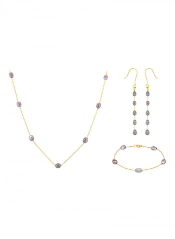 10 Karat Gold Pearls 3 Piece Jewellery Set