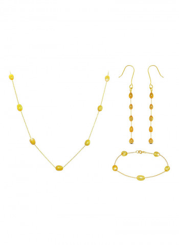 10 Karat Gold Pearls 3 Piece Jewellery Set
