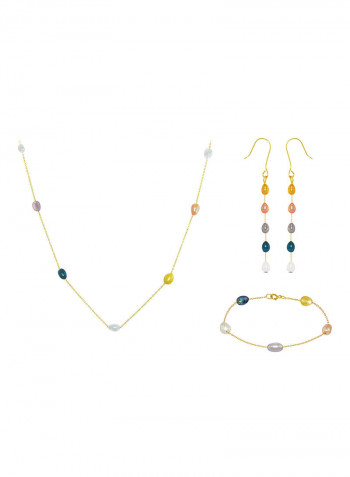 10 Karat Gold Pearls 3 Piece Jewellery Set