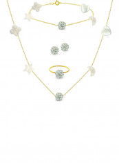 10 Karat Yellow Gold Gradual Built In Mother Of Pearl And Crystal Ball Jewellery Set