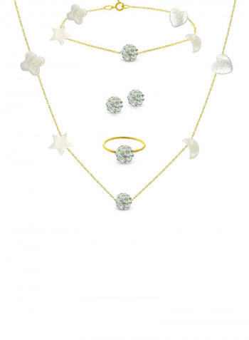 10 Karat Yellow Gold Gradual Built In Mother Of Pearl And Crystal Ball Jewellery Set