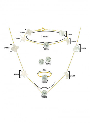 10 Karat Yellow Gold Gradual Built In Mother Of Pearl And Crystal Ball Jewellery Set