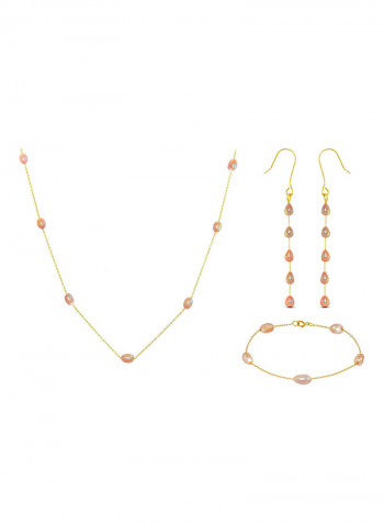 10 Karat Gold Pearls 3 Piece Jewellery Set