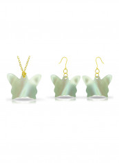 18 Karat Gold Butterfly Shape Mother Of Pearl Pendant Necklace And Earrings Set