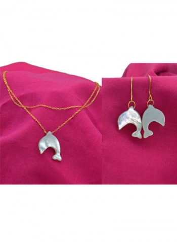 18 Karat Gold Dolphin Shape Pearl Jewellery Set