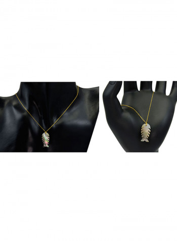 18 Karat Gold Fishbone Shape Mother Of Pearl Pendant Necklace And Chain Bracelet Set