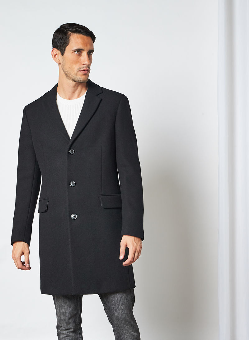 Tailored Fit Wool Blend Overcoat Black