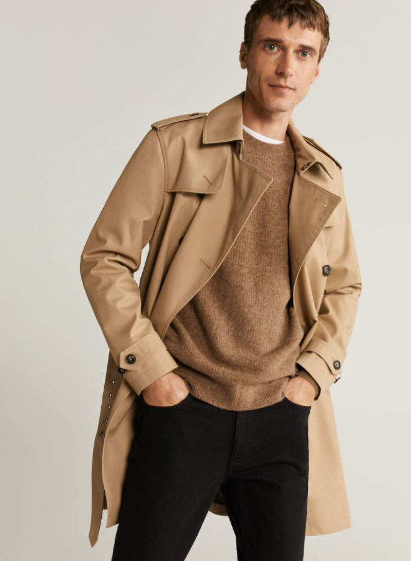 Water Repellent Cotton Trench Jacket Camel