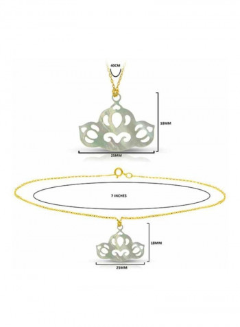 Pack Of 2 18 Karat Gold Tiara Shape Mother Of Pearl Pendant Necklace And Chain Bracelet Set