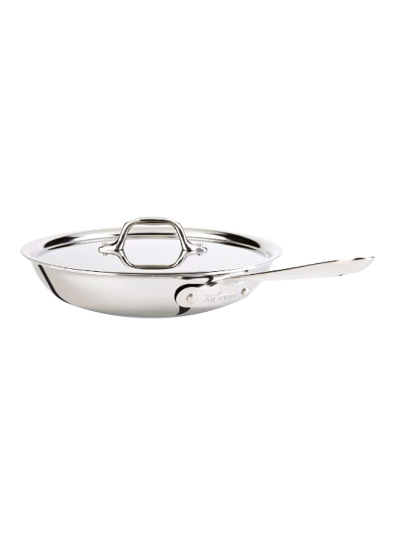 Fry Pan With Lid Silver 18.4x10.5x1.9inch