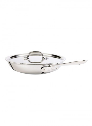 Fry Pan With Lid Silver 18.4x10.5x1.9inch