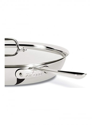 Fry Pan With Lid Silver 18.4x10.5x1.9inch