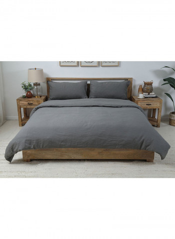 3-Piece Belgian Flax Duvet Cover Fabric Grey 260x220cm