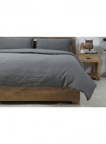 3-Piece Belgian Flax Duvet Cover Fabric Grey 260x220cm