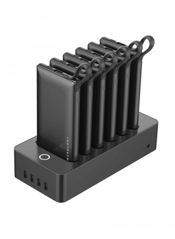 6-In-1 Power Station with Built-In Cable 10000mAh Black/Grey