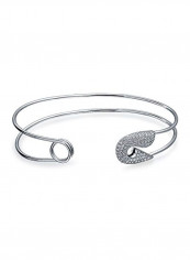 925 Sterling Silver Safety Pin Bangle Cuff Bracelet
