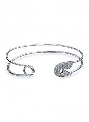 925 Sterling Silver Safety Pin Bangle Cuff Bracelet