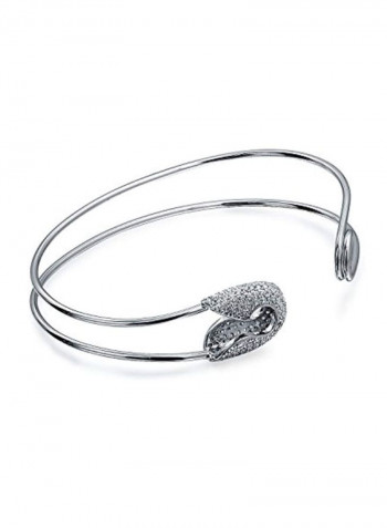 925 Sterling Silver Safety Pin Bangle Cuff Bracelet