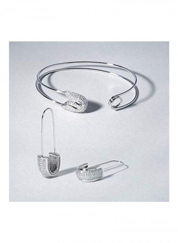 925 Sterling Silver Safety Pin Bangle Cuff Bracelet