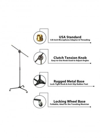 Universal Rolling Wheel Tripod Microphone Stand PMKS22 Black
