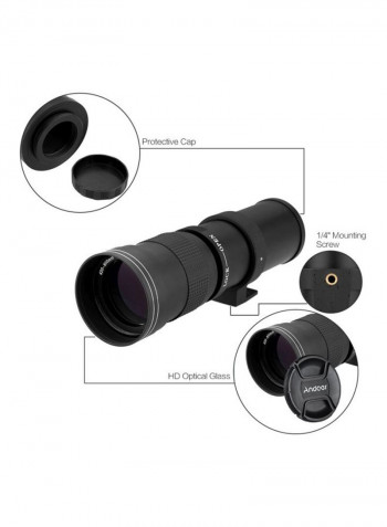 Telephoto Manual Zoom Lens With T-Mount Black/Clear