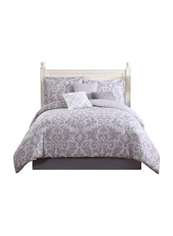 7-Piece Printed Comforter Set Polyester Grey/Light Purple Queen