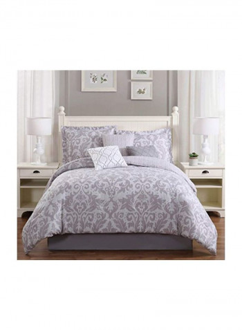 7-Piece Printed Comforter Set Polyester Grey/Light Purple Queen