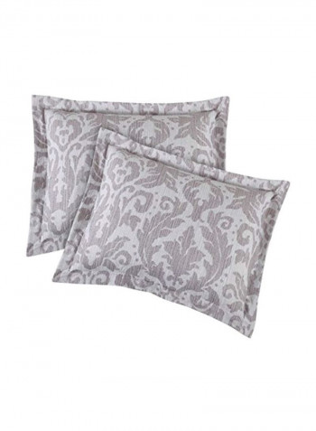 7-Piece Printed Comforter Set Polyester Grey/Light Purple Queen