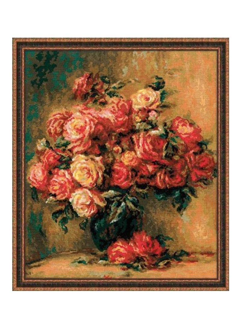 Bouquet of Roses Counted Cross Stitch Beige/Red/Green