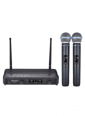 4-Piece Channel UHF Digital Wireless Handheld Microphone System Set MI2081 Black
