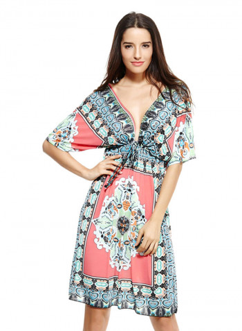 V-Neck Paisley Print Bohemian Dress Multicolour