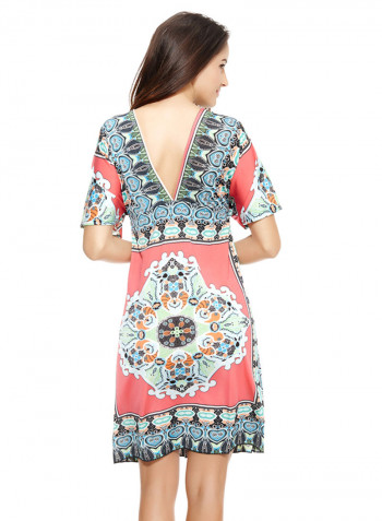 V-Neck Paisley Print Bohemian Dress Multicolour