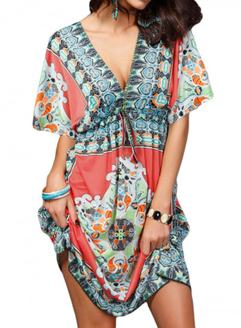 V-Neck Paisley Print Bohemian Dress Multicolour