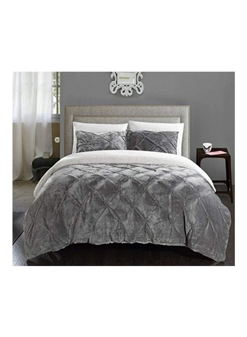 3-Piece Comforter Set Polyester Grey Queen