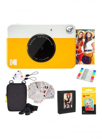 Printomatic Instant Print Camera 10MP Yellow And Accessory Bundle