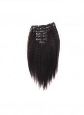 7-Piece Italian Coarse Kinky Straight Clip in Human Hair Extensions Set Black 22inch