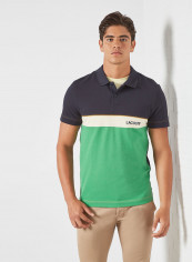Colourblock Cotton Piqué Polo Navy Blue/Green/Beige