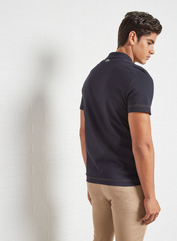 Colourblock Cotton Piqué Polo Navy Blue/Green/Beige