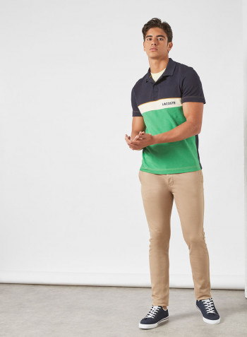 Colourblock Cotton Piqué Polo Navy Blue/Green/Beige