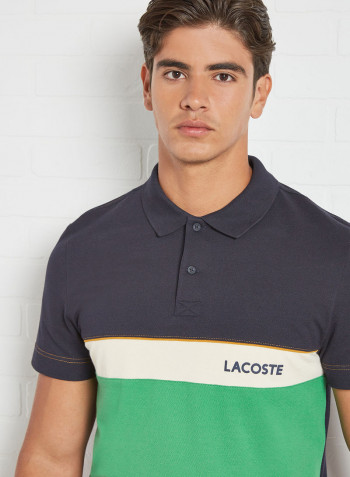 Colourblock Cotton Piqué Polo Navy Blue/Green/Beige