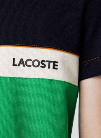 Colourblock Cotton Piqué Polo Navy Blue/Green/Beige