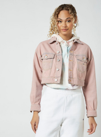 Crop Denim Jacket Pink