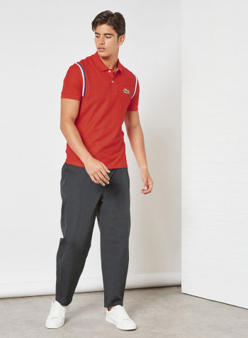 Contrast Stripe Organic Cotton Polo Redcurrant Bush