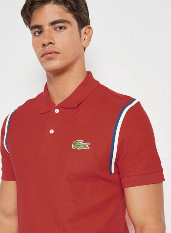 Contrast Stripe Organic Cotton Polo Redcurrant Bush
