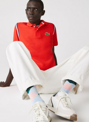 Contrast Stripe Organic Cotton Polo Redcurrant Bush